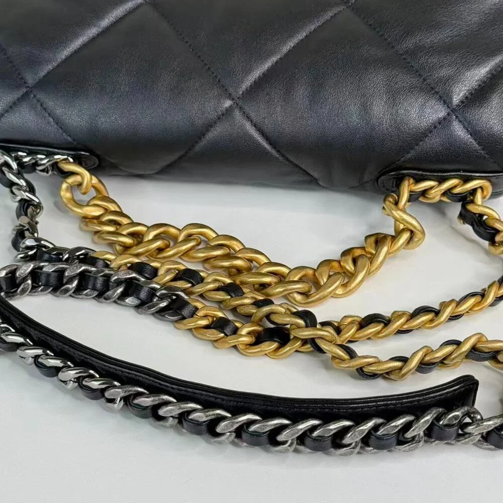 Chanel Black 19 Medium Shoulder Bag with Gold Chain Crossbody Strap